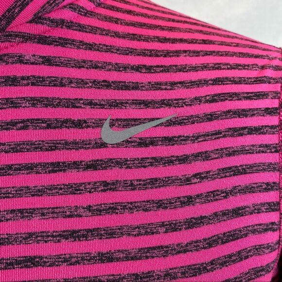 Ladies Nike Running Dri-Fit Long Sleeved 1/4 Zipper Top Pink and Grey Striped XS - Picture 9 of 16